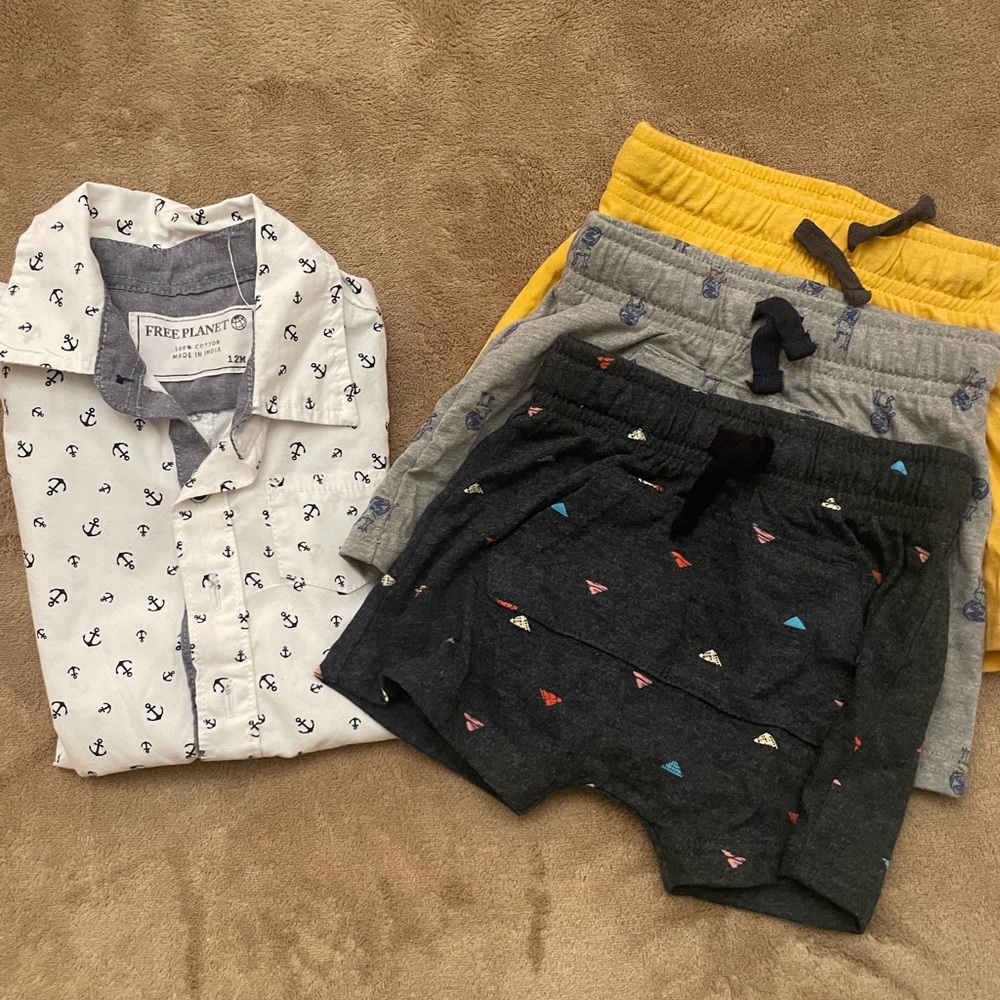 (3) 12MOS shorts and 12MOS One piece